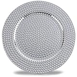 Fantastic:)™ Round 13 Inch Plastic Charger Plates with Eletroplating Finish (6, Hammer Silver)