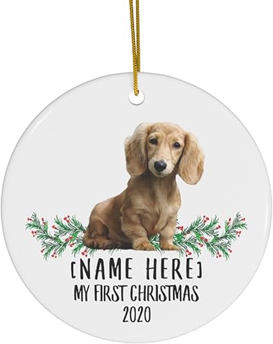 Nombre personalizado Año salchicha crema Año Nuevo 2024 Decoraciones Regalos Primero 2023 Adornos de árbol de Navidad círculo de cerámica