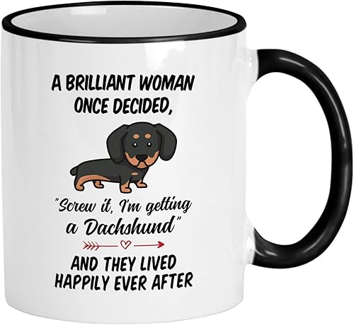 Casitika Regalos Daschund para mujeres. Taza de café con diseño de perro salchicha con texto en inglés "Brilliant Woman Once Decidid". Regalos para