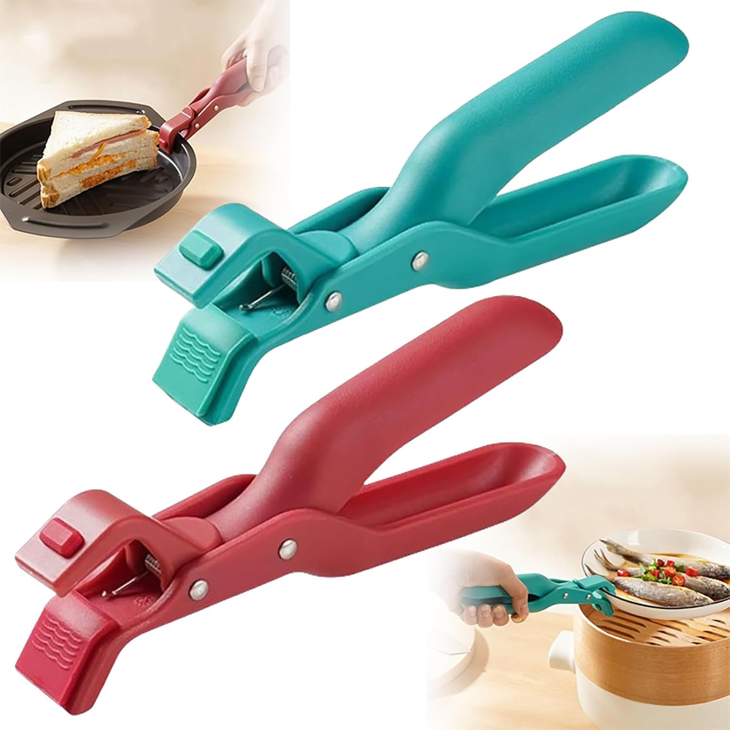 Hot Plate Grippers, Multi-Function Anti-Scald Bowl Clip Silicone Non-Slip Heat Insulation Anti-Scald Clip, Non-Slip Hot Plate Gripper Tongs for Microwave Oven Air Fryer Steamer Pots (Red+Green)