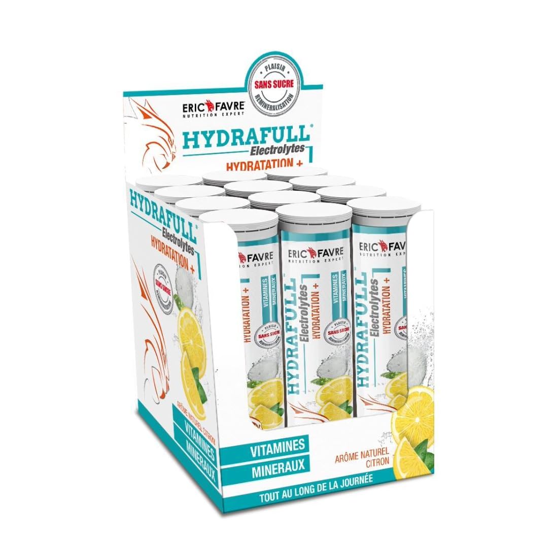 Eric Favre Hydrafull Electrolytes – Elektrolytmischung mit Vitaminen, Noni-Extrakt & Zitronengeschmack, Zuckerfrei, Vegan, 12 Sticks à 4g