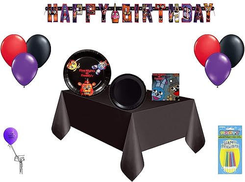 Five Nights At Freddys Mega Party - Kit de decoración para 16 invitados para fiestas, platos de almuerzo, servilletas de almuerzo, platos de postre,