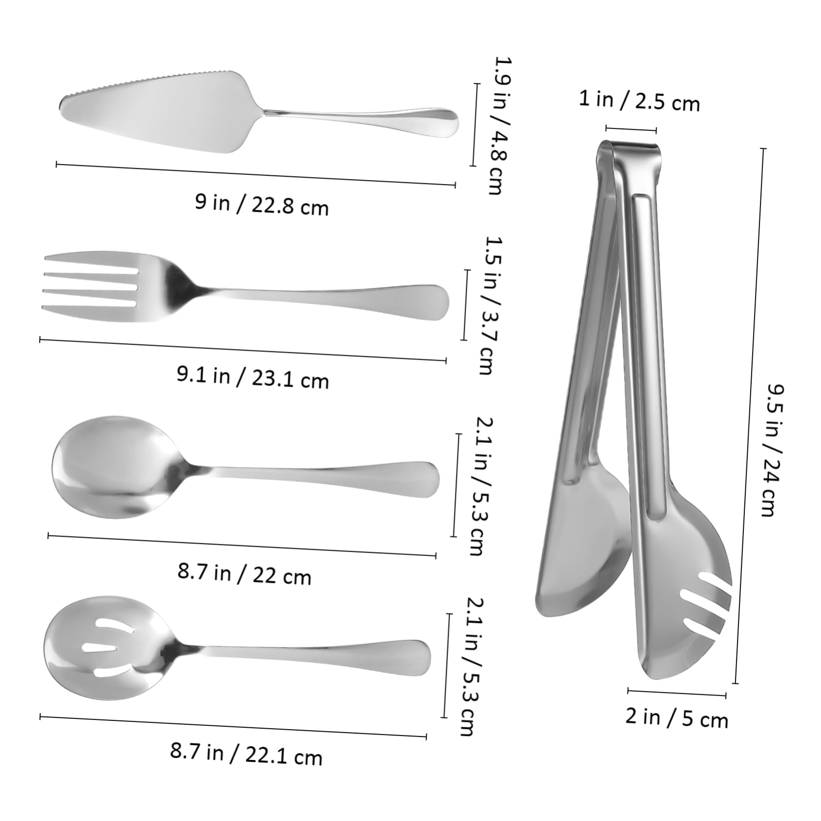 Mikinona 1 Set Elegant Stainless Steel Utensil Salad Server Slotted Spoon Server Tong and Fork for Home Gatherings Picnics Camping and Buffets