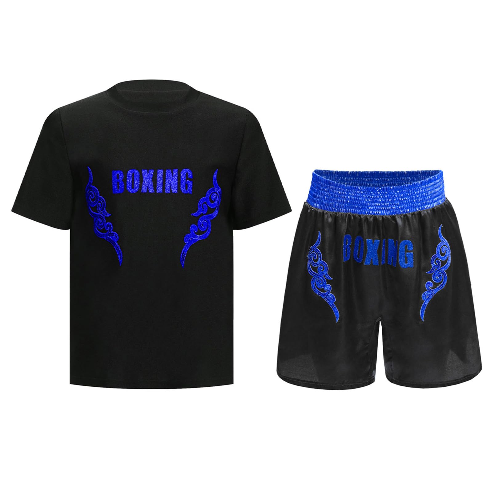 dPois Enfant Garçon T-Shirt et Short de Boxe Combat MMA Muay Thai Kick Boxing Sport Gym Vêtement de Boxe