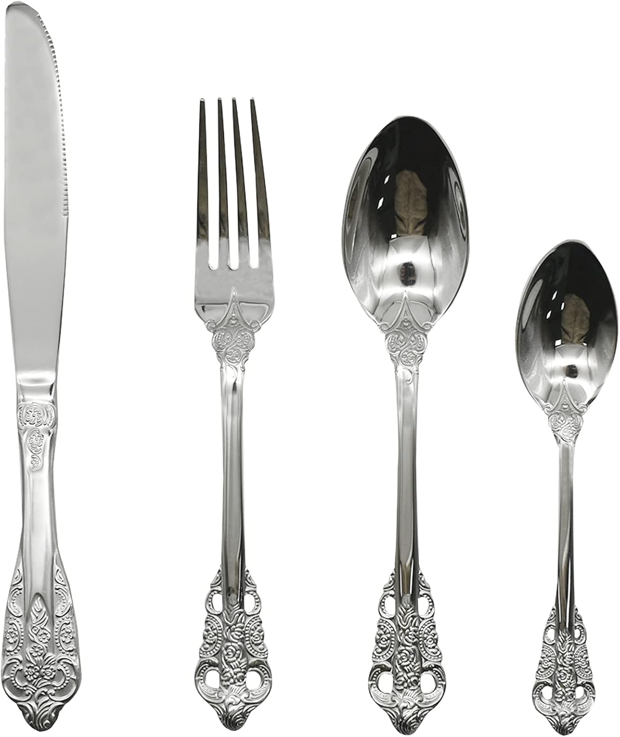 Pinenjoy 4Pcs Vintage Baroque Flatware Set 18/10 Stainless