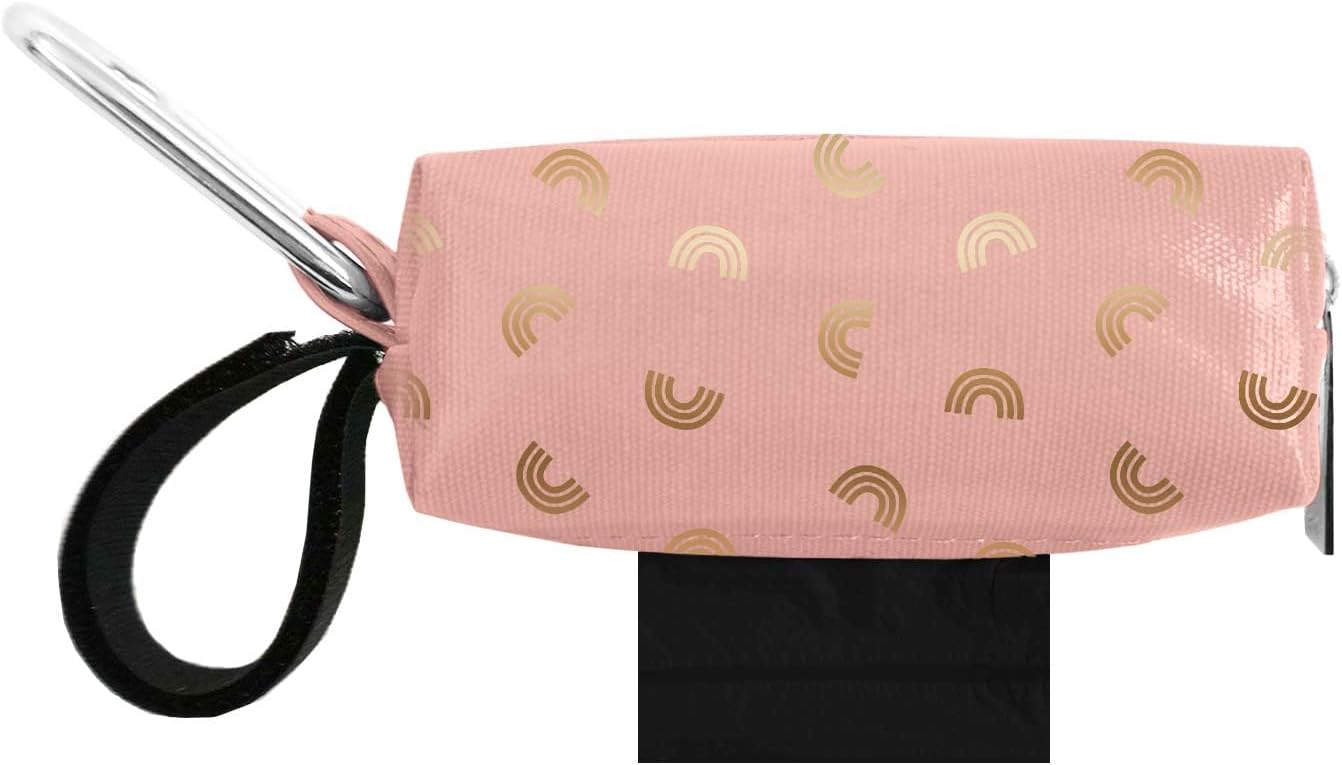 Blush Rainbow Duffel Dog Bag Holder & 228 Large Dog Waste Bags on a Roll with Easy Tie Handles, Extra Thick and Strong Poop Bags, Scented (BlushRainbow/Pink)