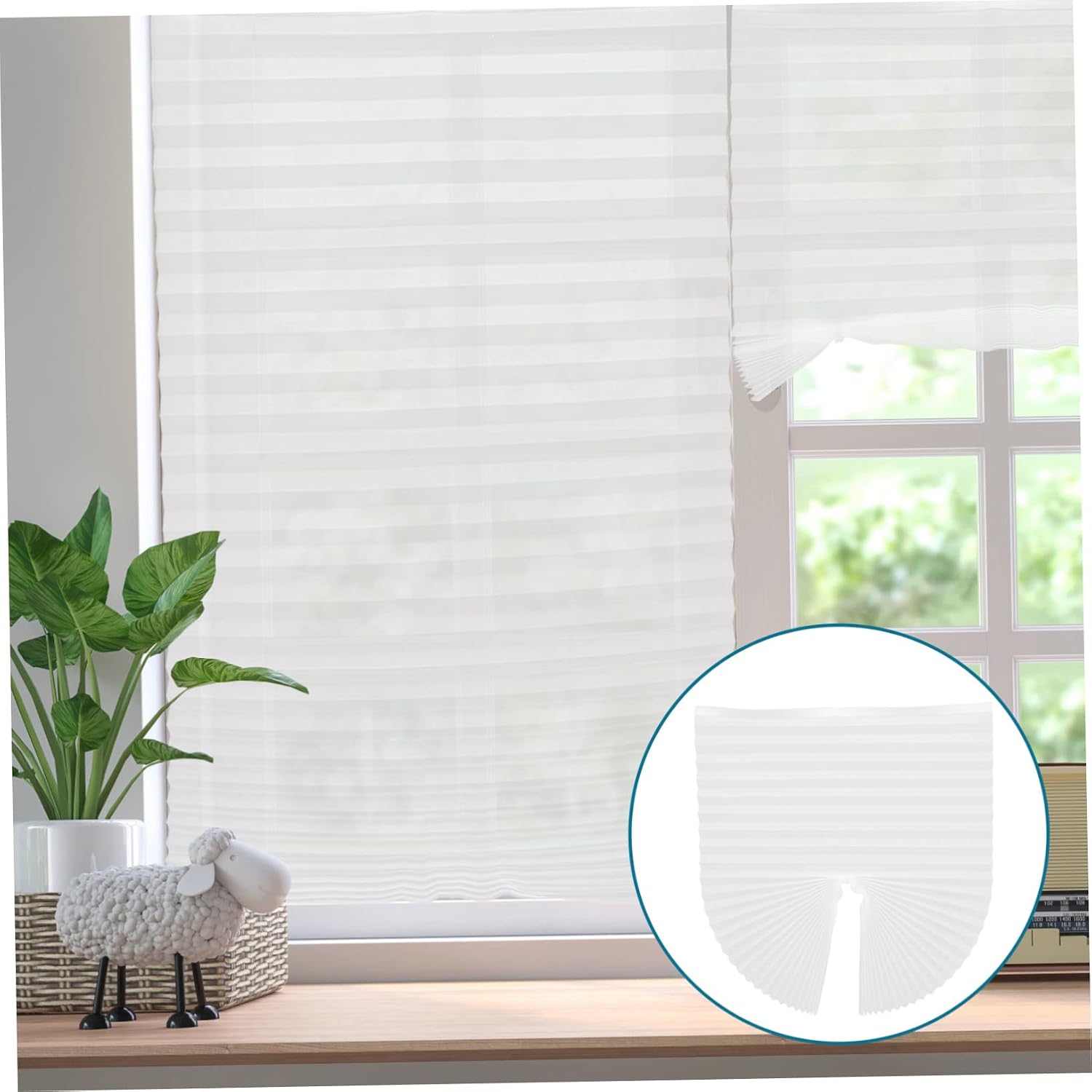 Cordless Pleated Shade Self Adhesive Blackout Curtain for Bedroom Living Room and Balcony Easy Installation Privacy Protection