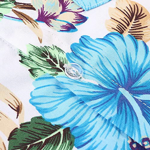 Ochenta Little Boy's Floral Hawaiian Shirt, Short Sleeve Button Down Casual Beach Aloha Party Tops White Blue 120Cm - 4T #TOP2