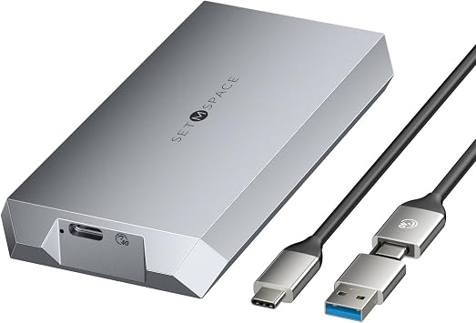 NVME Enclosure 40 Gbps [Tough Guy Quality] M.2 Enclosure Compatible with Thunderbolt 3/4&USB4, Screw Fixed Solid Aluminium Alloy SETMSPACE SSD Enclosure with USBC/A Cable for M-Key PCIe NVME 2280