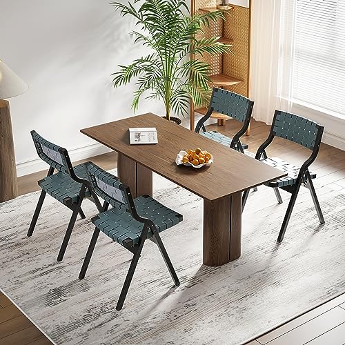 Wood Folding Chairs, Foldable Chairs Chairs Wooden Indoor Stackable Dining Chairs for Kitchen & Dining Room Chair Woven Seat & Webbing Back, Dining Chair Set of 2