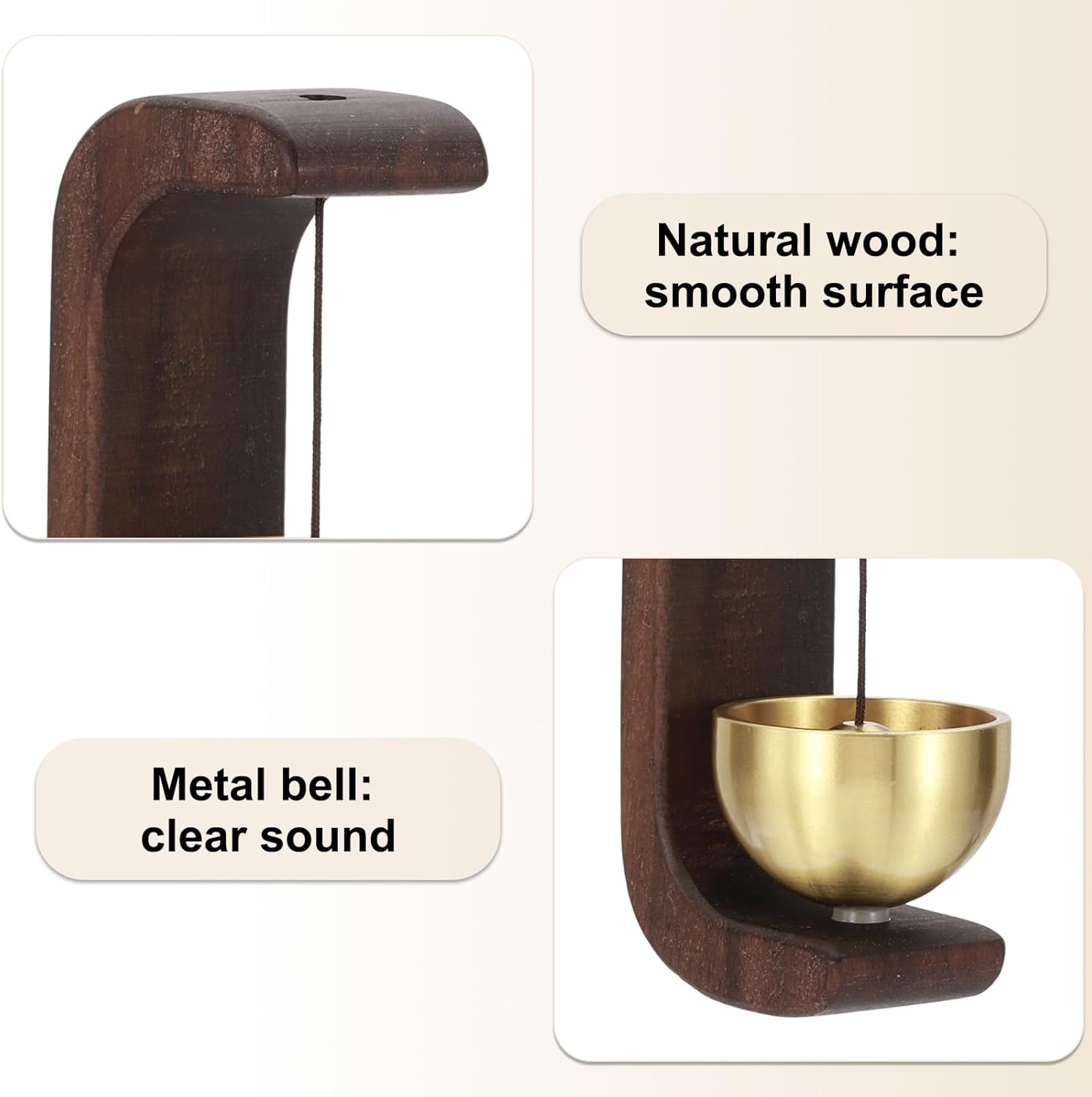 PATIKIL Shopkeepers Bell, Wood Door Chime Hanging Magnetic Door Bell Jingle Bells Metal Doorbell with Self-Adhesive for Door Opening Business When Entering Decoration, Brown, C Shape