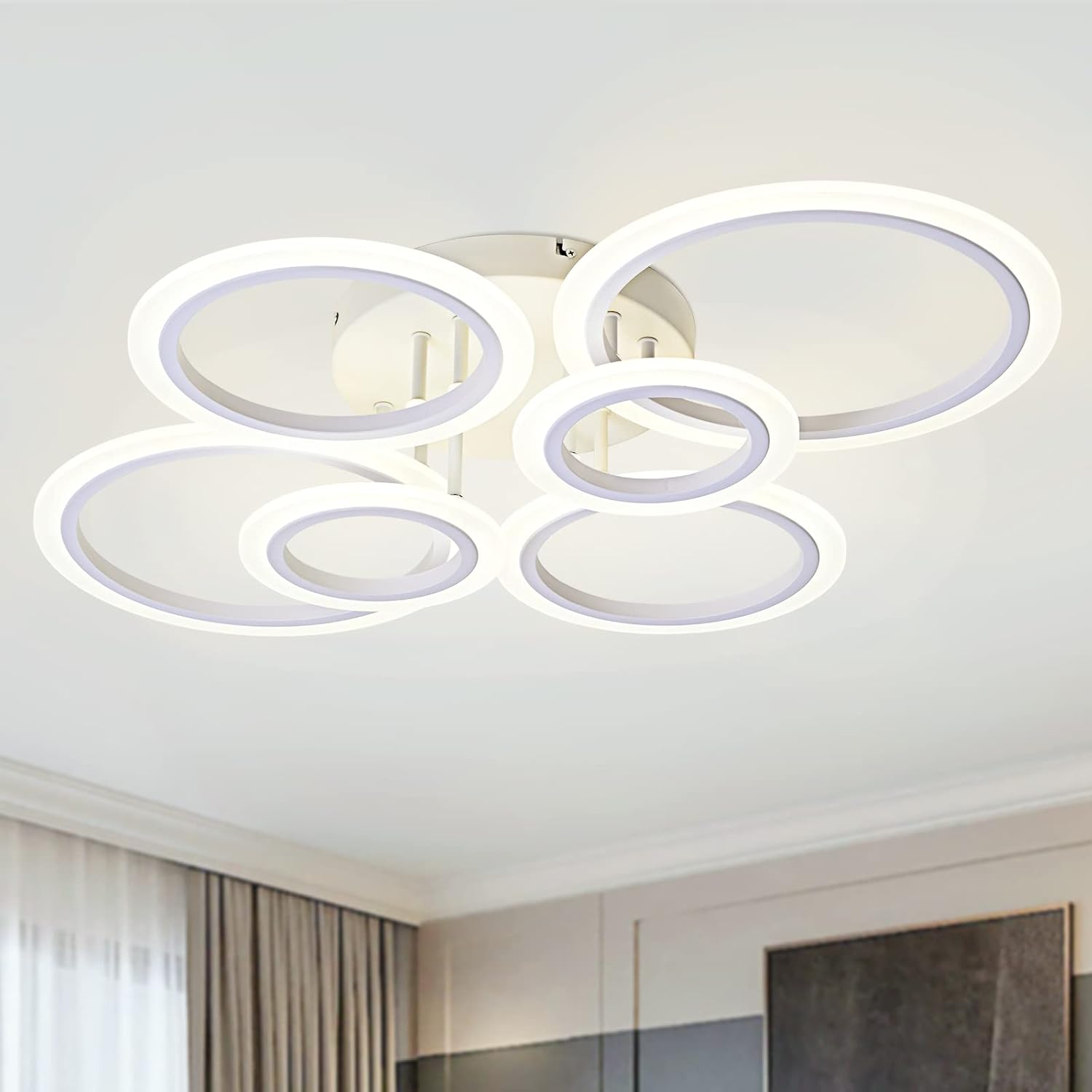 Vikaey Modern LED Flush Mount Ceiling Light, 6 Rings LED White Close to