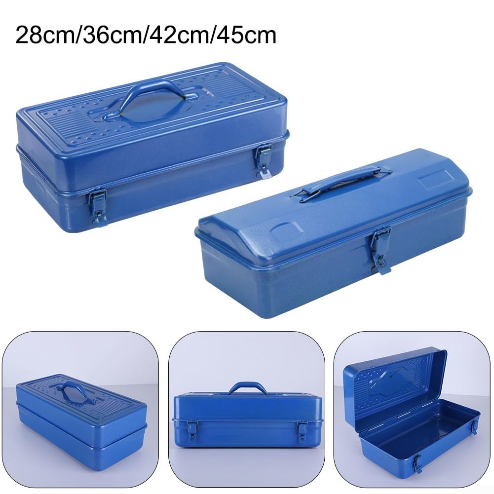 Caja de herramientas de metal, caja de herramientas pesada con mango de rodillo y cierres de metal, caja de herramientas portátil para un montaje seguro de herramientas (45 x 24 x 15 cm)