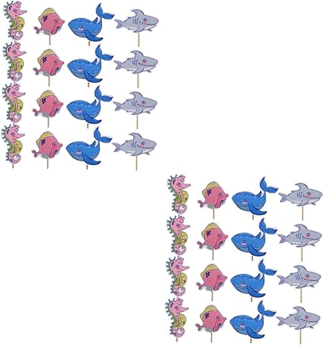 Didiseaon 144 Pcs birthday cake adornment cupcake picks ornaments for kids cake decorating fish Dessert Stick Sea Animal food labels ocean series