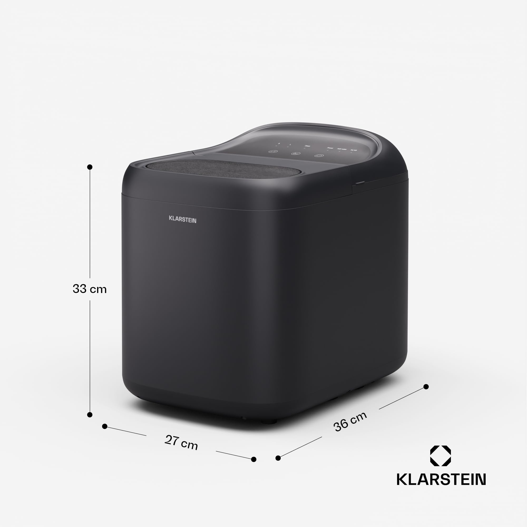 Klarstein SparkIce machine à glaçons - 15 kg/24 h, 6 min, 2 tailles, nettoyage auto, tactile, pelle incluse, à glaçons maison, petite machine, noir