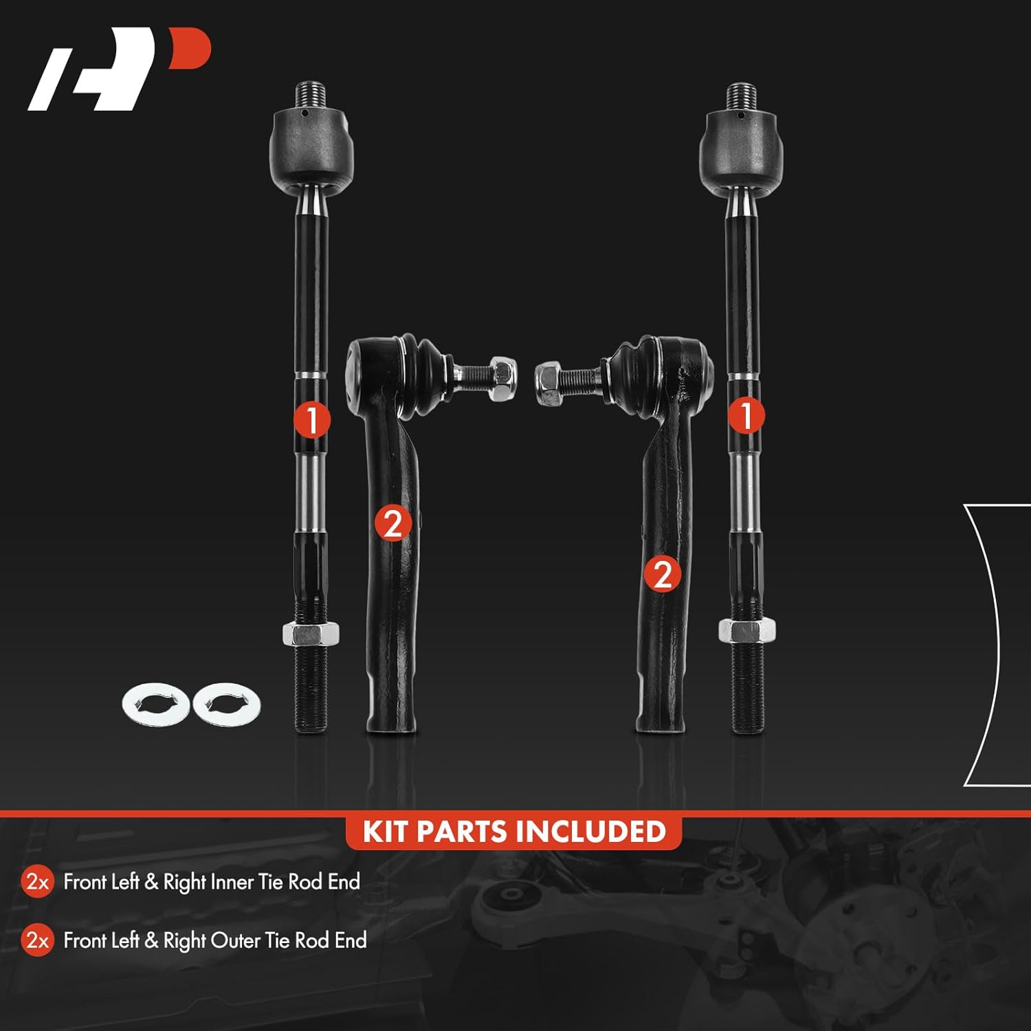 A-Premium Set of 4, Front Inner & Outer Tie Rod End Kit, Compatible with Toyota Corolla 2003 2004 2005 2006 2007 2008