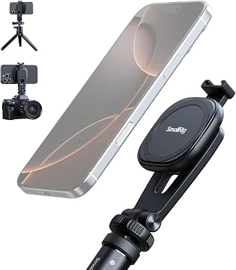 SMALLRIG AC-10 Magnetic Attachable Phone Clamp, Phone Mount with Cold Shoe Mount and 1/4"-20 Threaded Hole, for iPhone 17/16 / 15/14 / 13/12 Series, 90 Tilt for Recording, Live Streaming-5283