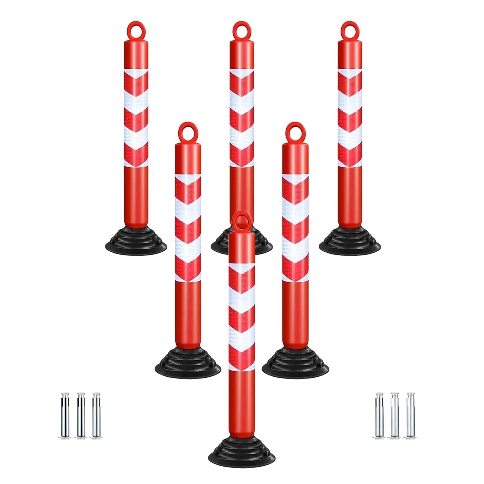 Poteaux de stationnement, Ensemble de 6 cônes de signalisation Robustes pour l'extérieur - Poteaux Rouges, Noirs et Jaunes avec Bandes réfléchissantes, pour la sécurité routière et événement