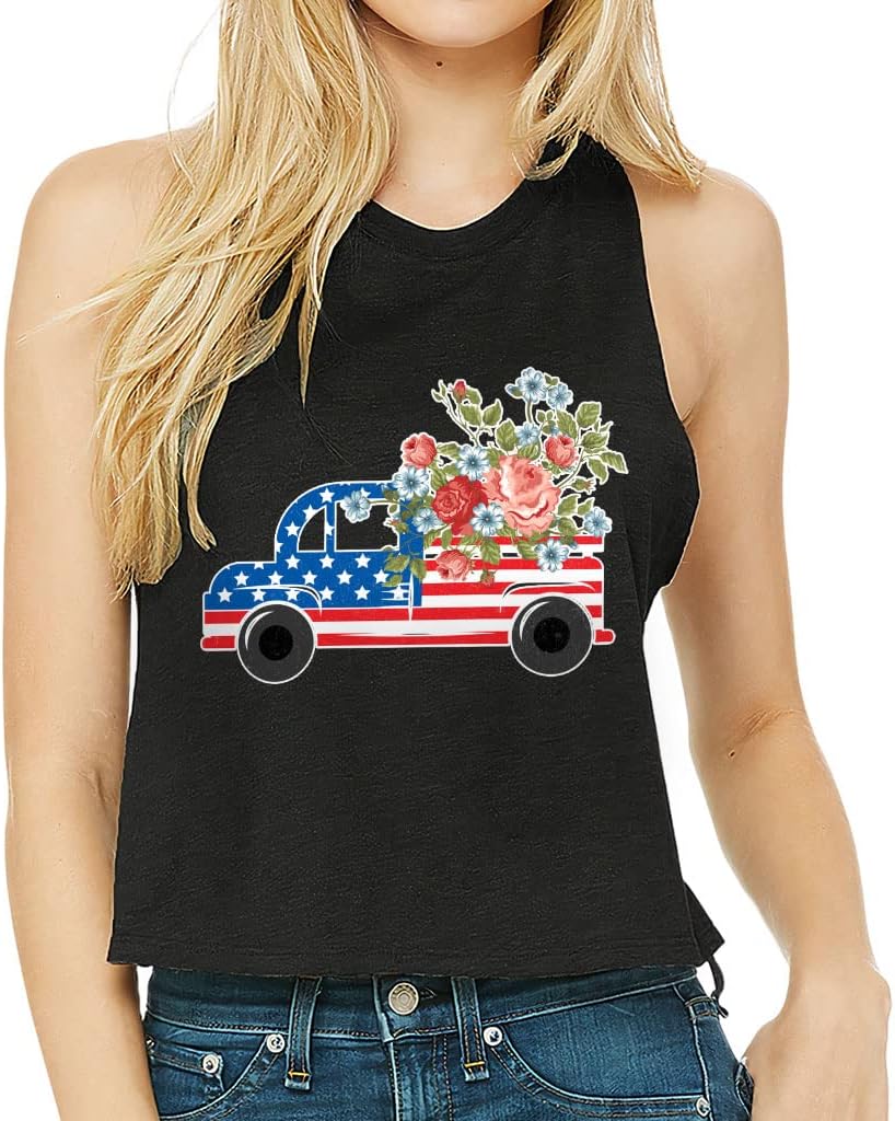 American Trucker Racerback Cropped Tank - Floral Print Women's Tank - Printed Tank Top