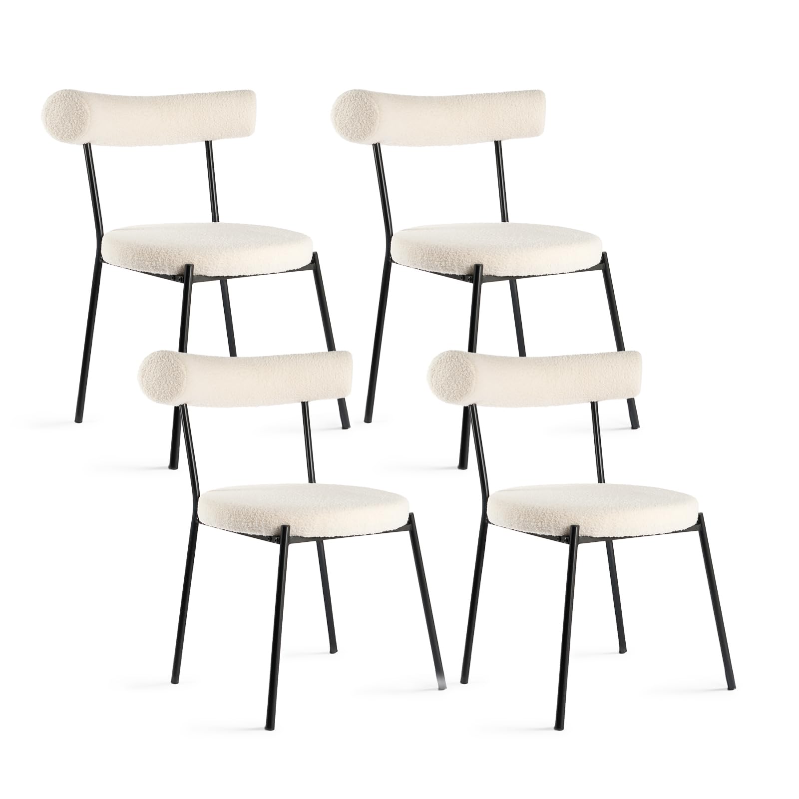 OHS Dining Chairs Set of 4 with Solid Metal Legs, Modern Upholstered Boucle Chair with Padded Seat & Backrest Stylish Dining Chairs Soft Comfy Kitchen Chair for Home Restaurant, Cream