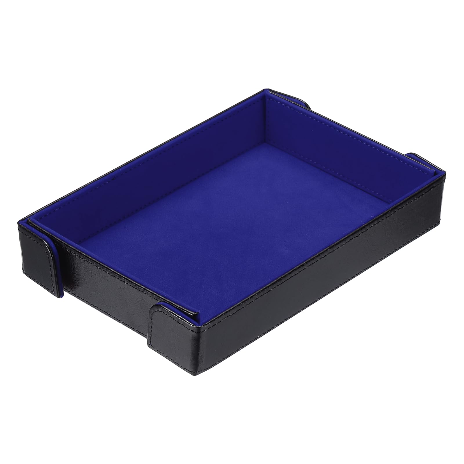sourcing map PU Leather Dice Tray, Rectangle Magnetic Folding Velvet Portable Folding Dice Rolling Tray for Table Games Keys Wallet Watch Coin, Dark Blue