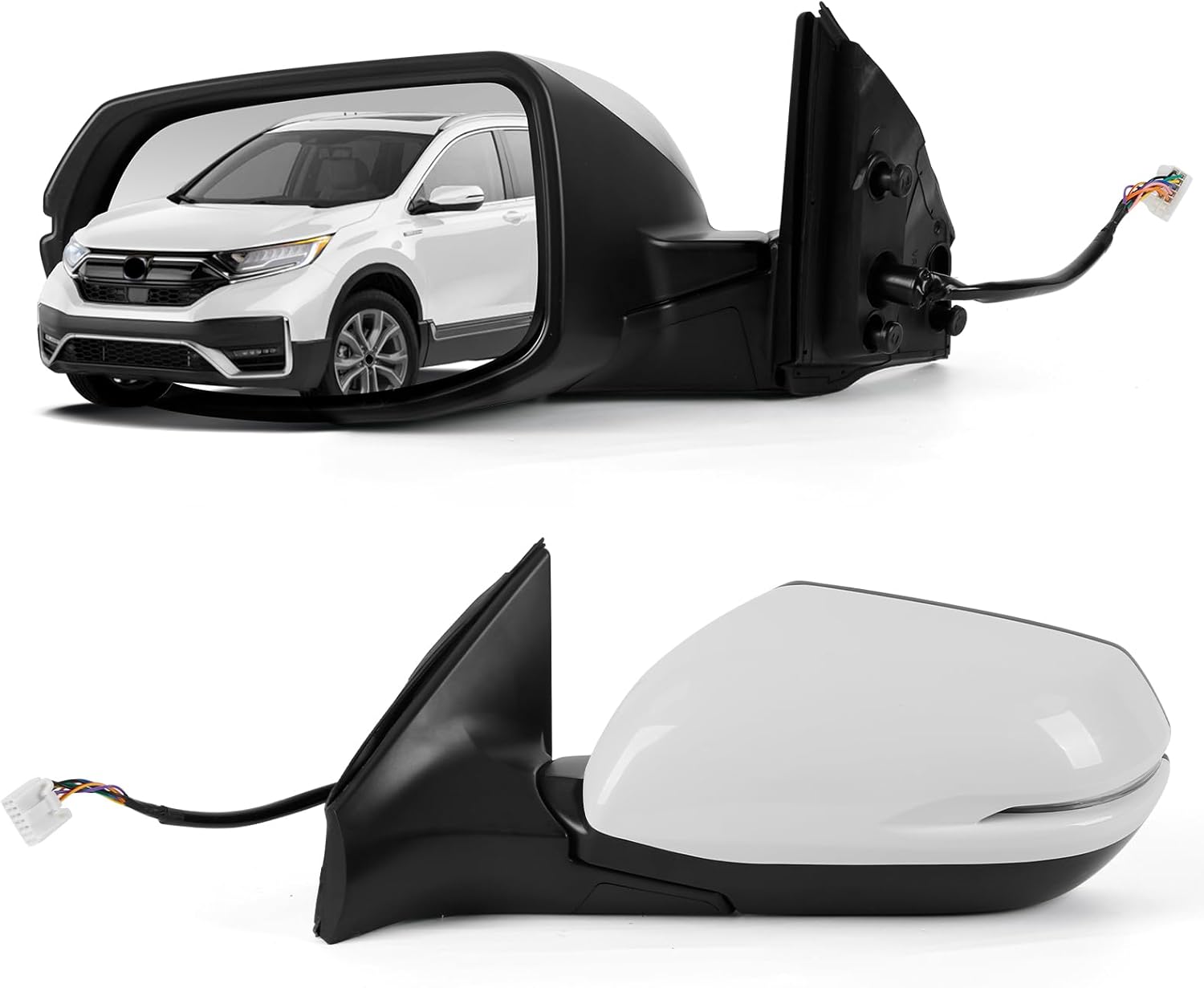 Left Driver Side Door Mirror Assembly Replace for 2017-2022 Honda CRV, with Power Glass Adjustment, Heated Mirror Glass, Turn Signal, Blind Spot Detection, 9 Pins, OE Part: 76251T1WA01ZF