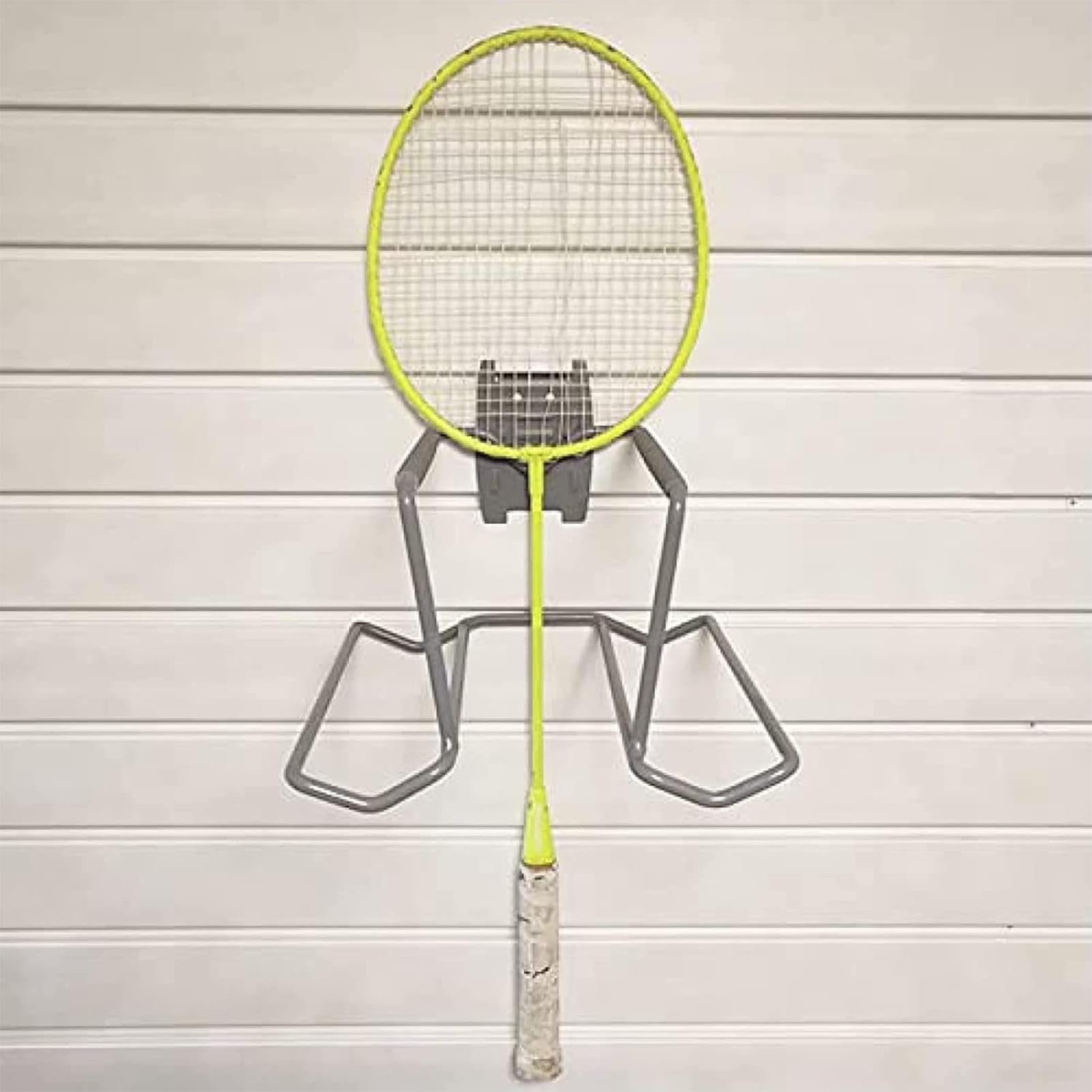 Supporto per racchetta da tennis, espositore per racchette da badminton, in metallo, antiscivolo, può contenere 6 palline e 4 racchette, organizer da parete per garage, badminton, tennis,