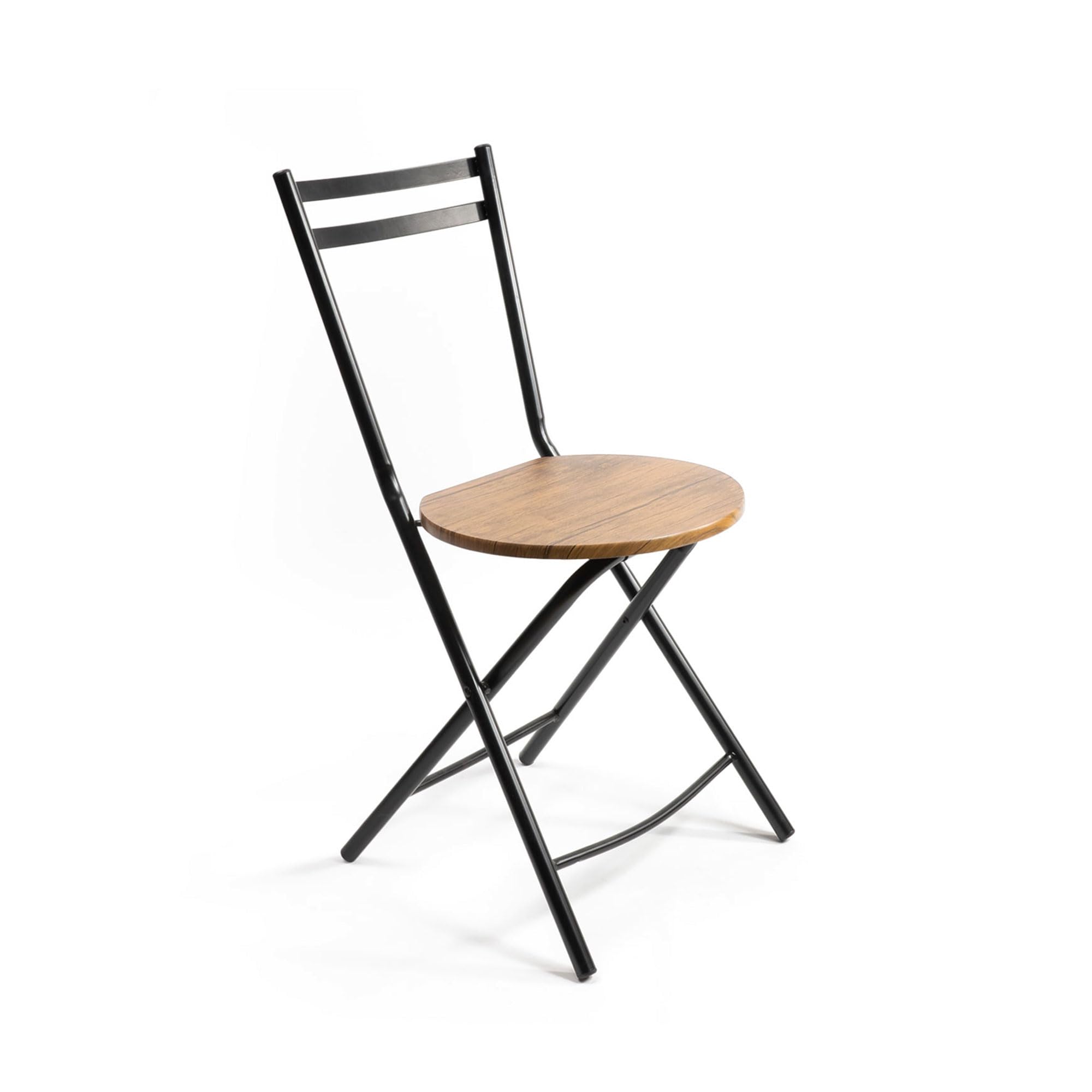 THE SECRET HOME - Silla Plegable de Cocina con Respaldo - Silla de Metal con Base de Madera - Silla Apta para Interior y Exterior - Alto: 80 cm x Largo: 40 cm (1, Madera Oscura/Negro, 40x80x40 cm)
