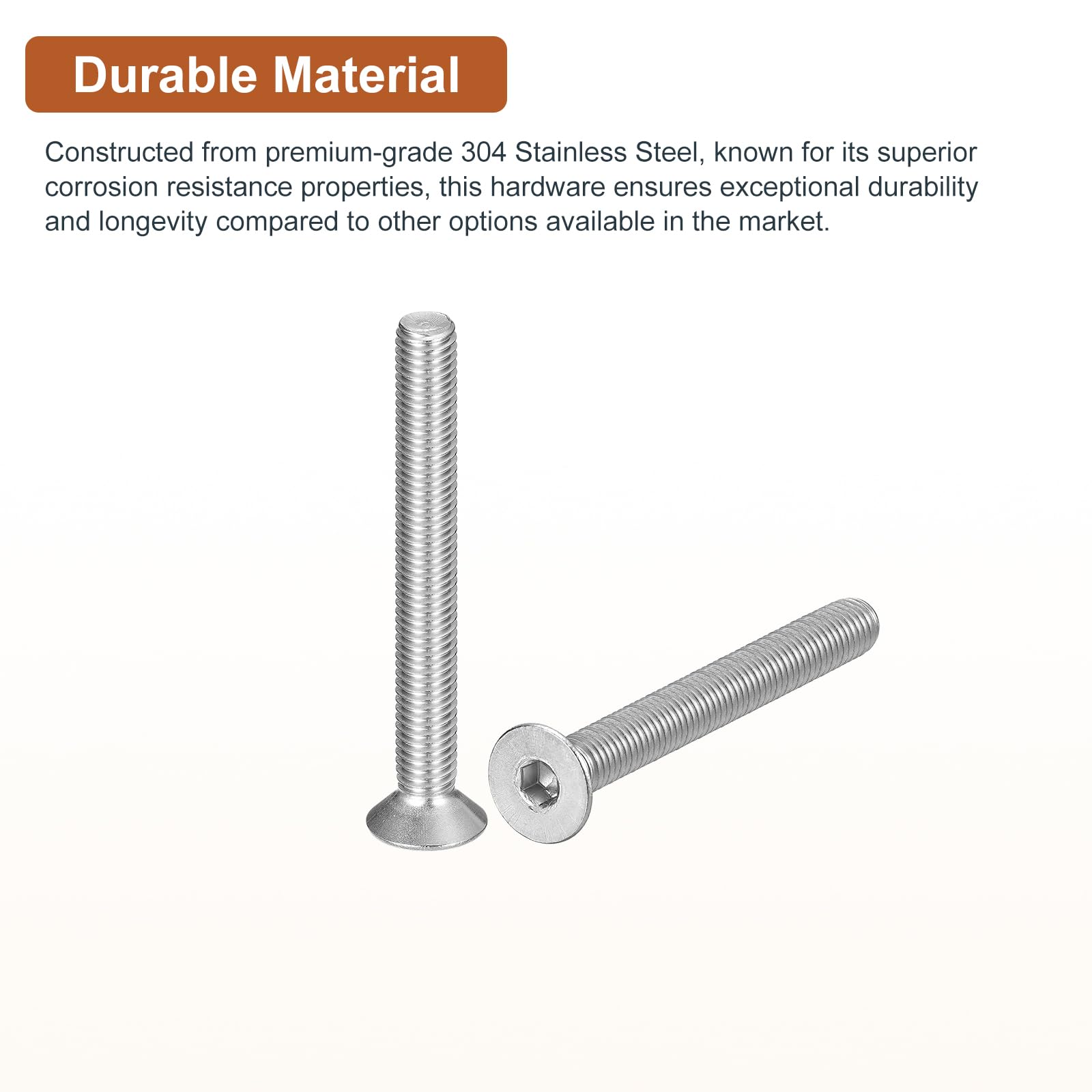 DTGN M8-1.25 x 70mm Flat Head Socket Cap Screws, 10 Pack 304 Stainless Steel Hex Socket Flat Head Screws, Full Thread - Image 3