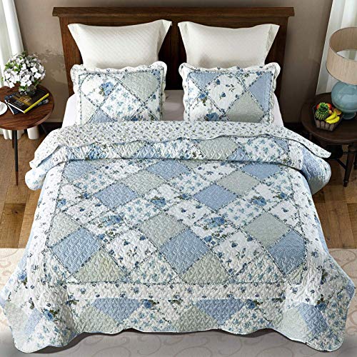 Vivilinen COUNTRY STYLE BEDSPREAD-041501 Blue Floral Patchwork Quilt Set thumb #2