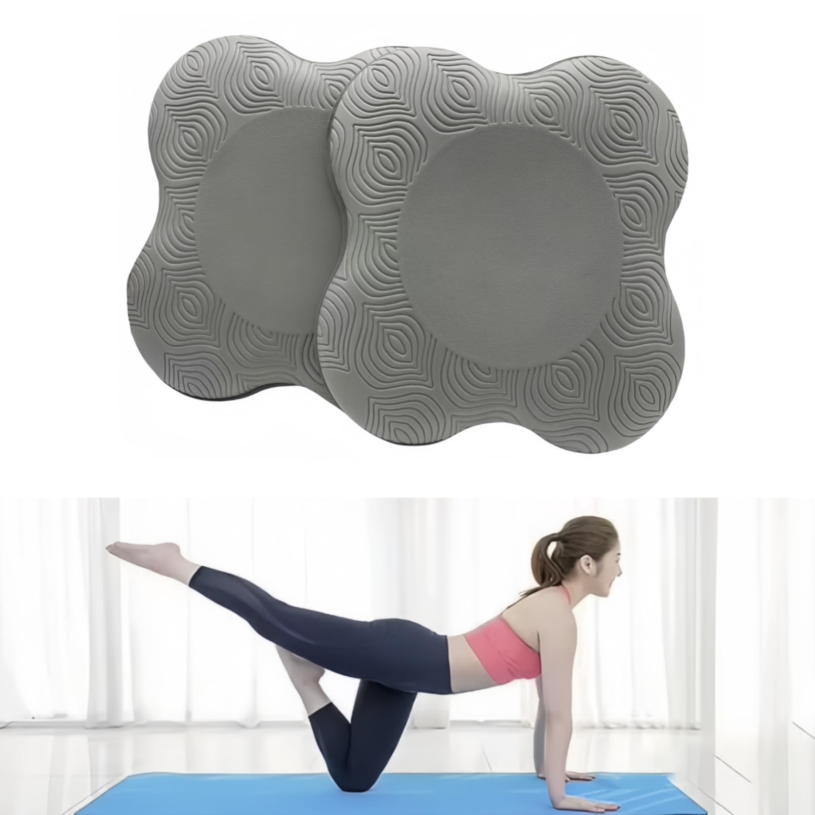 Kenhihi Yoga Knee Guards (Set of 2) - Male and Female Yoga Props and Accessories for Fitness, Travel, Meditation, Kneeling, Balance, Floor, Pilates Pads for Knee and Elbow (grey)