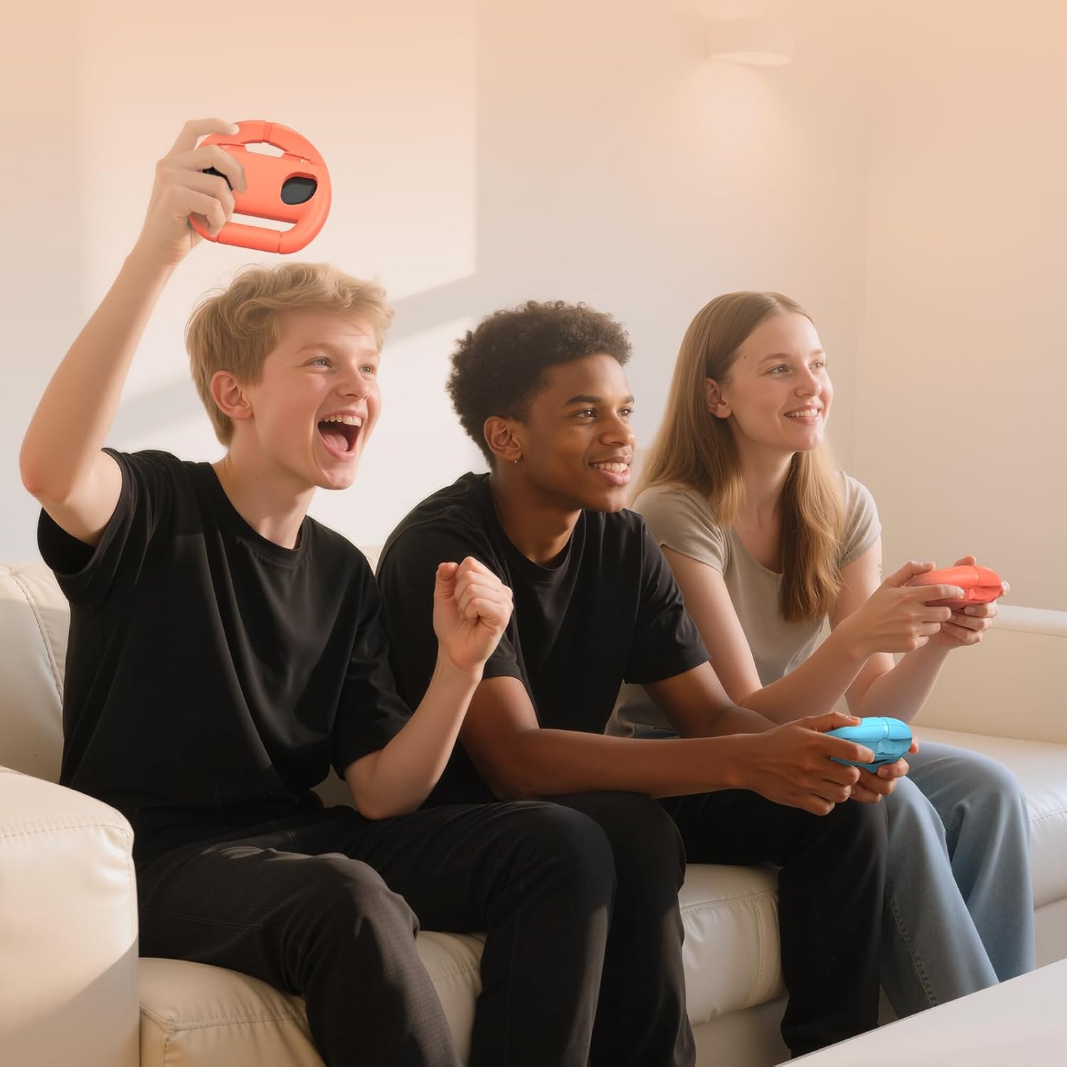 Kinwin Steering Wheel for Nintendo Switch 2 & Switch 1 & Switch OLED Joypad, Racing Wheel Controller Grip for Mario Kart World, for Mario Kart 8 Deluxe, NS2 Anti-Slip Grip Holder Accessories(Blue and Orange) - Image 7