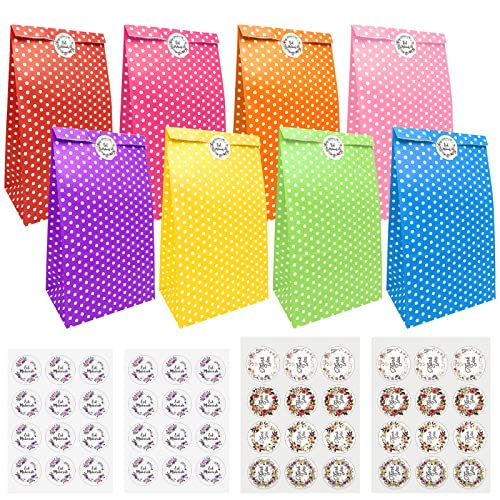 Jsdoin Bolsas de papel,bolsas de regalo coloridas de 40 piezas con 48 bolsas de dulces adhesivas para empaquetar regalos, obsequios, cumpleaños infantiles, bodas, fiestas, etc. (24 * 13 * 8 cm) Cover