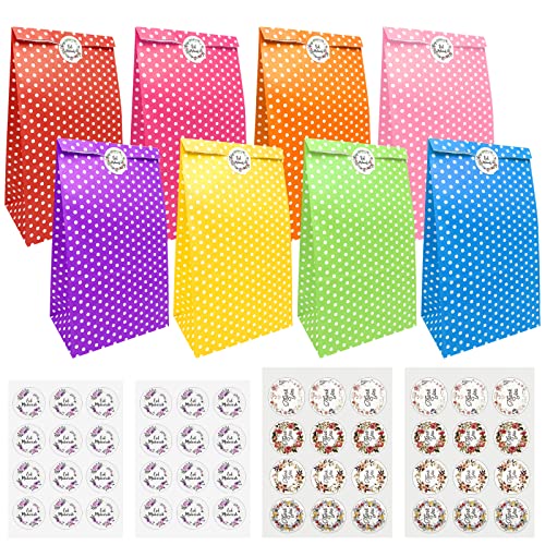 Jsdoin Bolsas de papel,bolsas de regalo coloridas de 40 piezas con 48 bolsas de dulces adhesivas para empaquetar regalos, obsequios, cumpleaños infantiles, bodas, fiestas, etc. (24 * 13 * 8 cm)