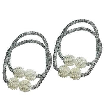 Prettyia 4 Pieces Pearl Magnet Home Bathroom Window Curtain Drape Tie-Back Holdback Curtain Holder - No Tools Or Assembly Required - Silver Grey, 40cm