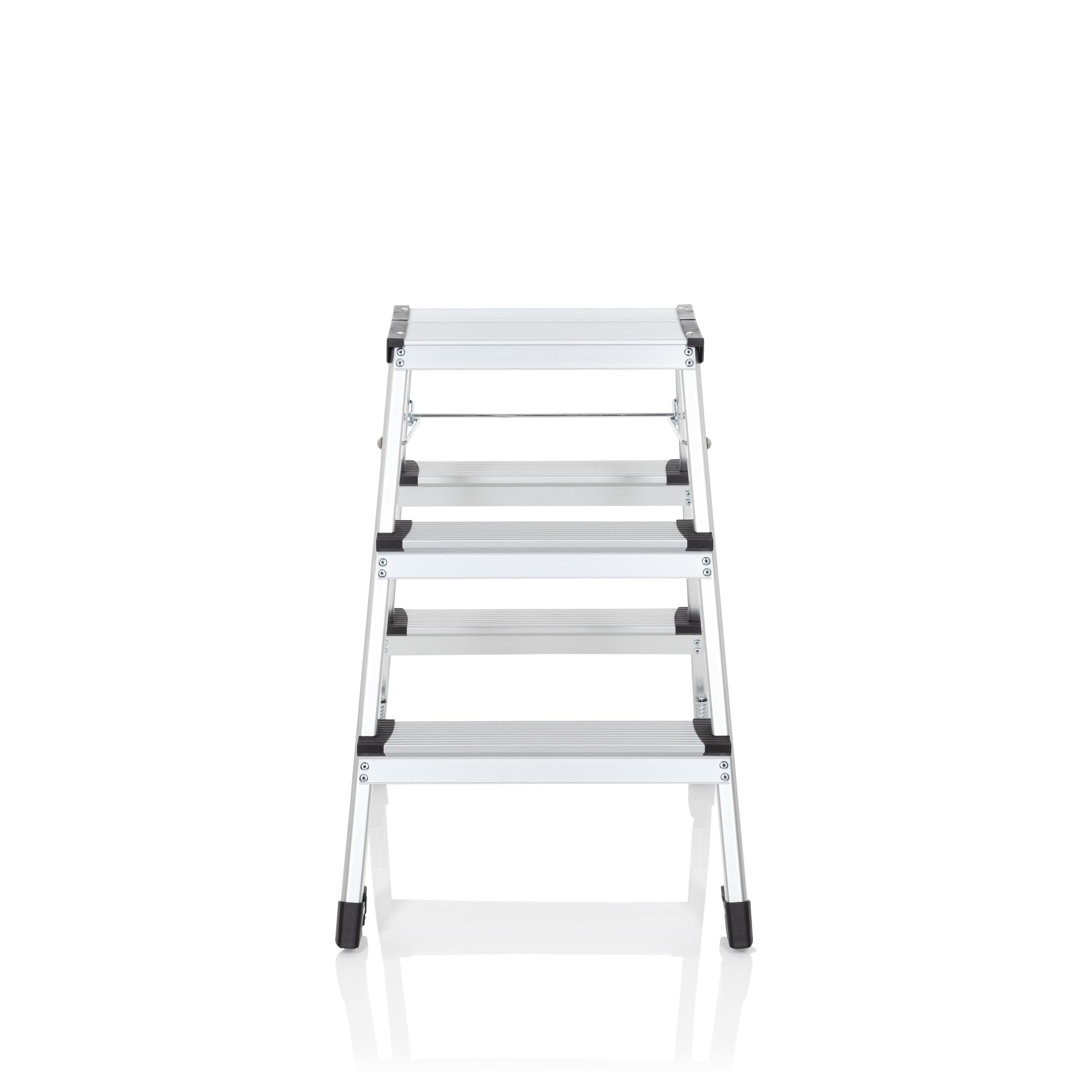 hjh OFFICE 830009 Solid IV Escabeau Pliable en Aluminium avec 3 marches Accessible des Deux côtés Charge maximale 150 kg Argenté