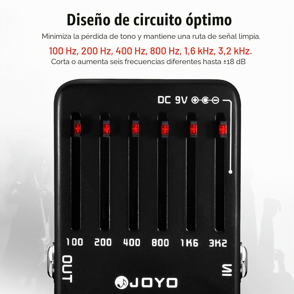 JOYO Ecualizador de guitarra eléctrica con pedal de ecualizador de 6 bandas hz proporciona ± 18 dB para cada banda (JF-11)