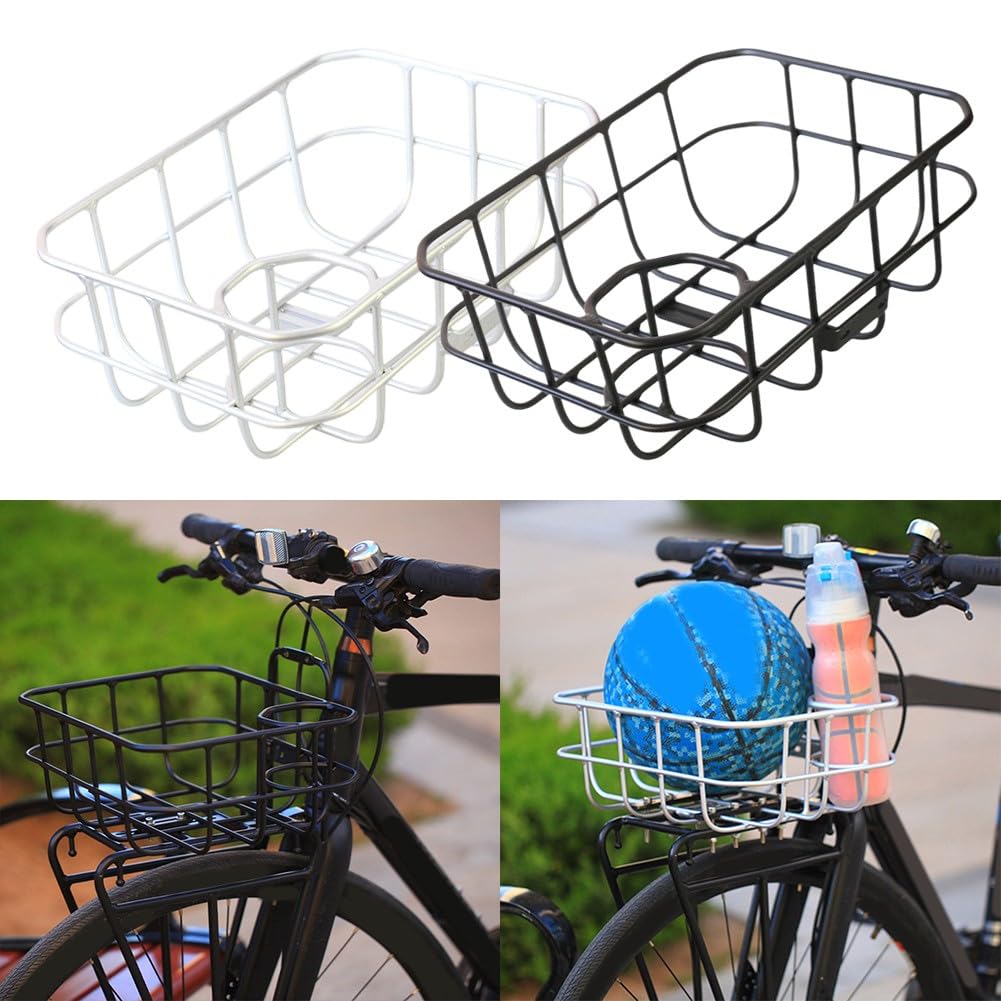 Cesta delantera de aleación de aluminio para bicicleta con soporte para botella de agua, fuerte capacidad de carga, para un diseño compacto, apto para bicicletas de montaña y ocio
