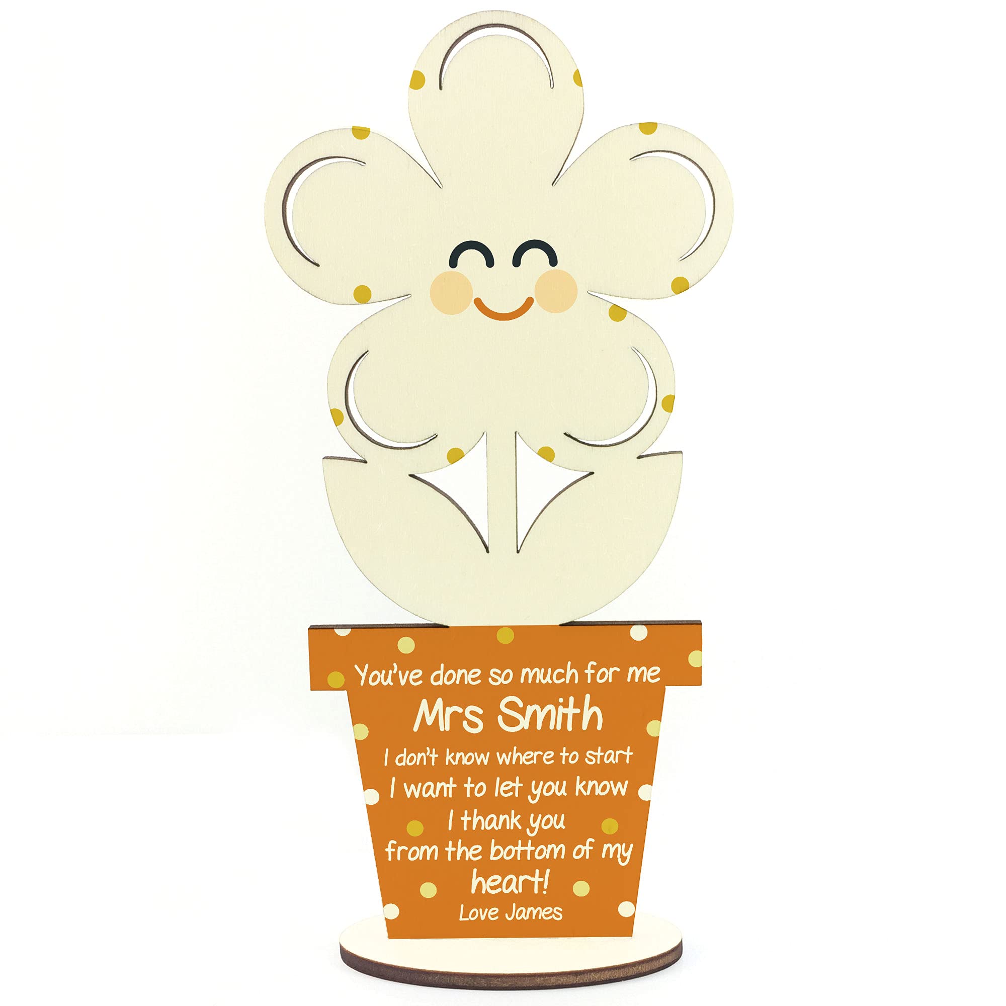 Personalised Friendship Gift Thank You Wooden Flower Sign Teacher Gifts Friend Gift Keepsake