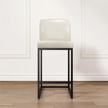 ALPHA HOME 24 Inch Bar Stools, Kitchen Counter Stools with Backs, PU Leather Barstools, Kitchen Stools with Back&Upholstered Footrest, Sturdy Chromed Metal Steel Frame, Light Gray