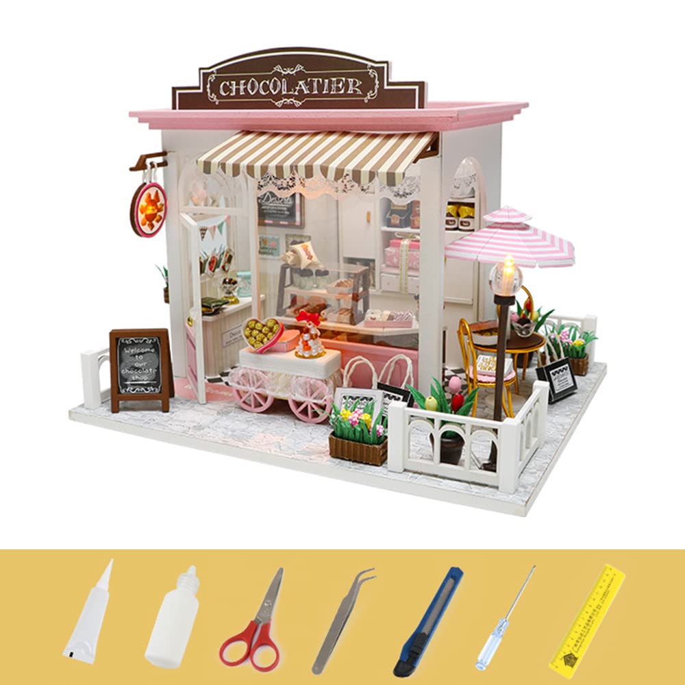 LANRU kit fai da te per adulti,Mini casa delle bambole in miniatura kit fai-da-te con luci a led e mobili per set regalo
