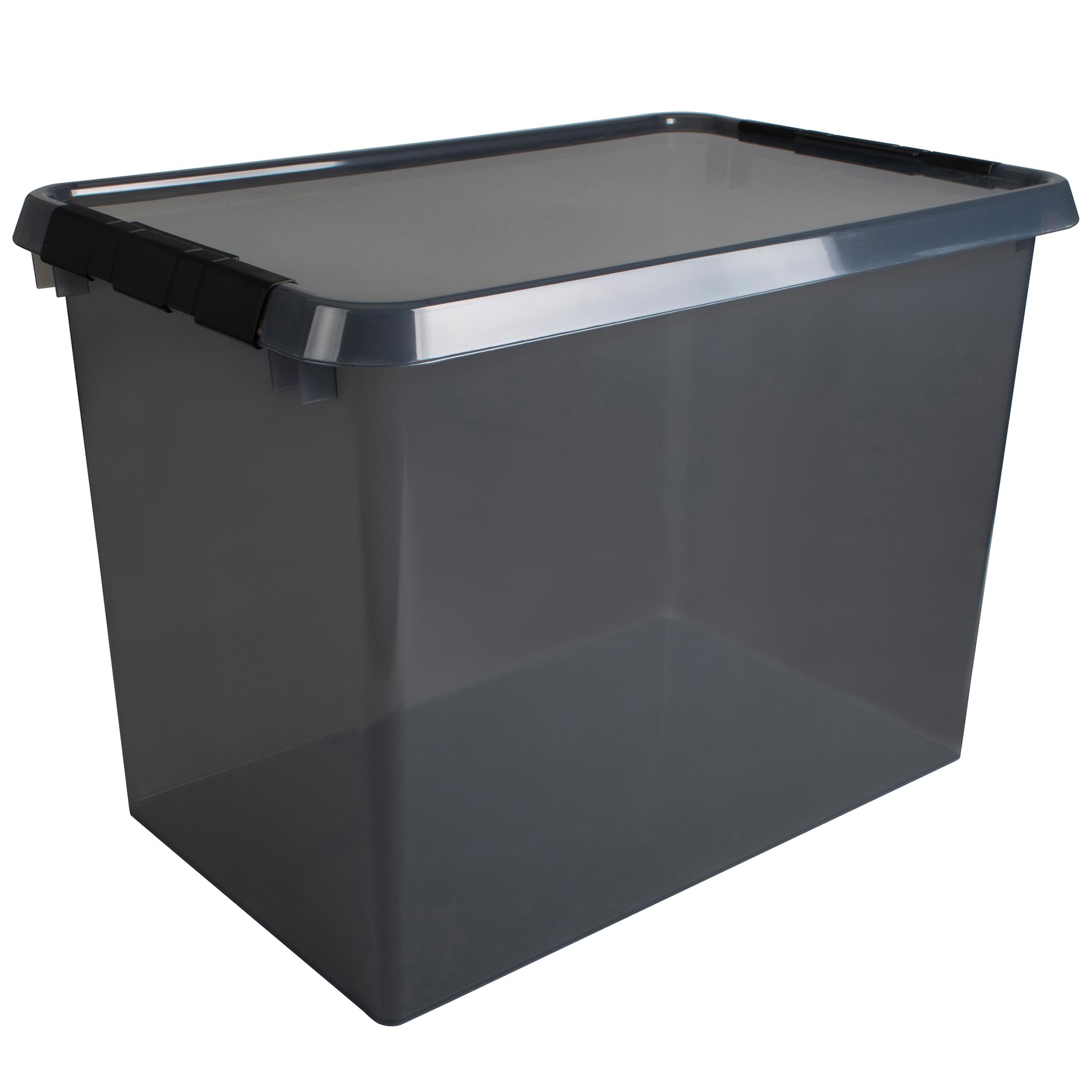Helit H6165708 - Caja de almacenaje the comfort-line 72 L - gris transparente, caja de almacenaje con tapa | Gris transparente, caja organizadora con tapa para un almacenamiento que ahorra espacio