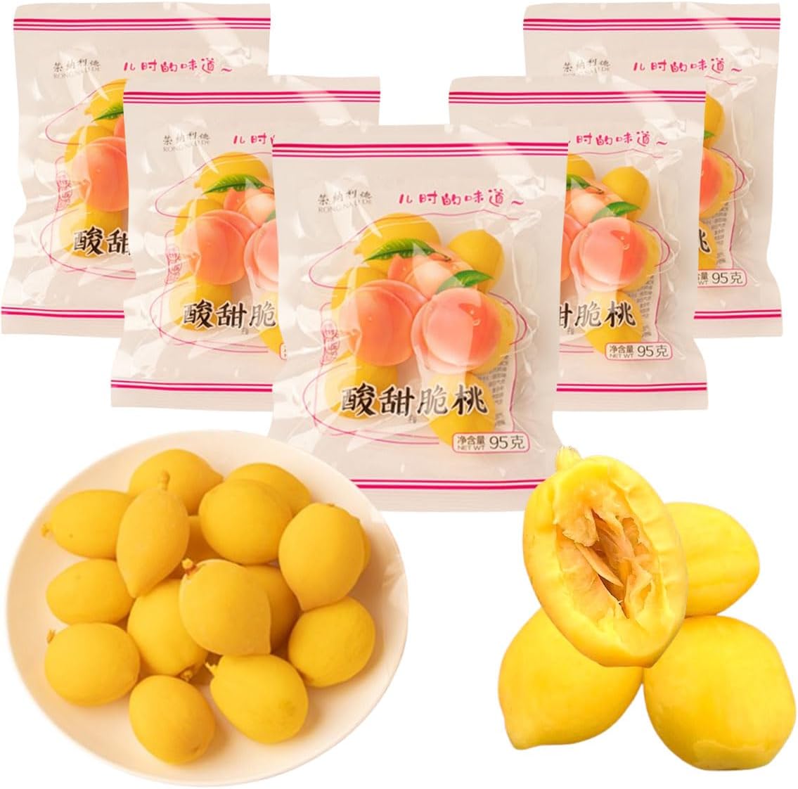 FELIXLAND Fruit Peach Snacks, Sweet & Sour Crispy Peaches, Chinese Food Snack Delicious Crispy Dorm, Office Essential Exotic Dry Fruits(95g/5pcs) 酸甜小黄桃