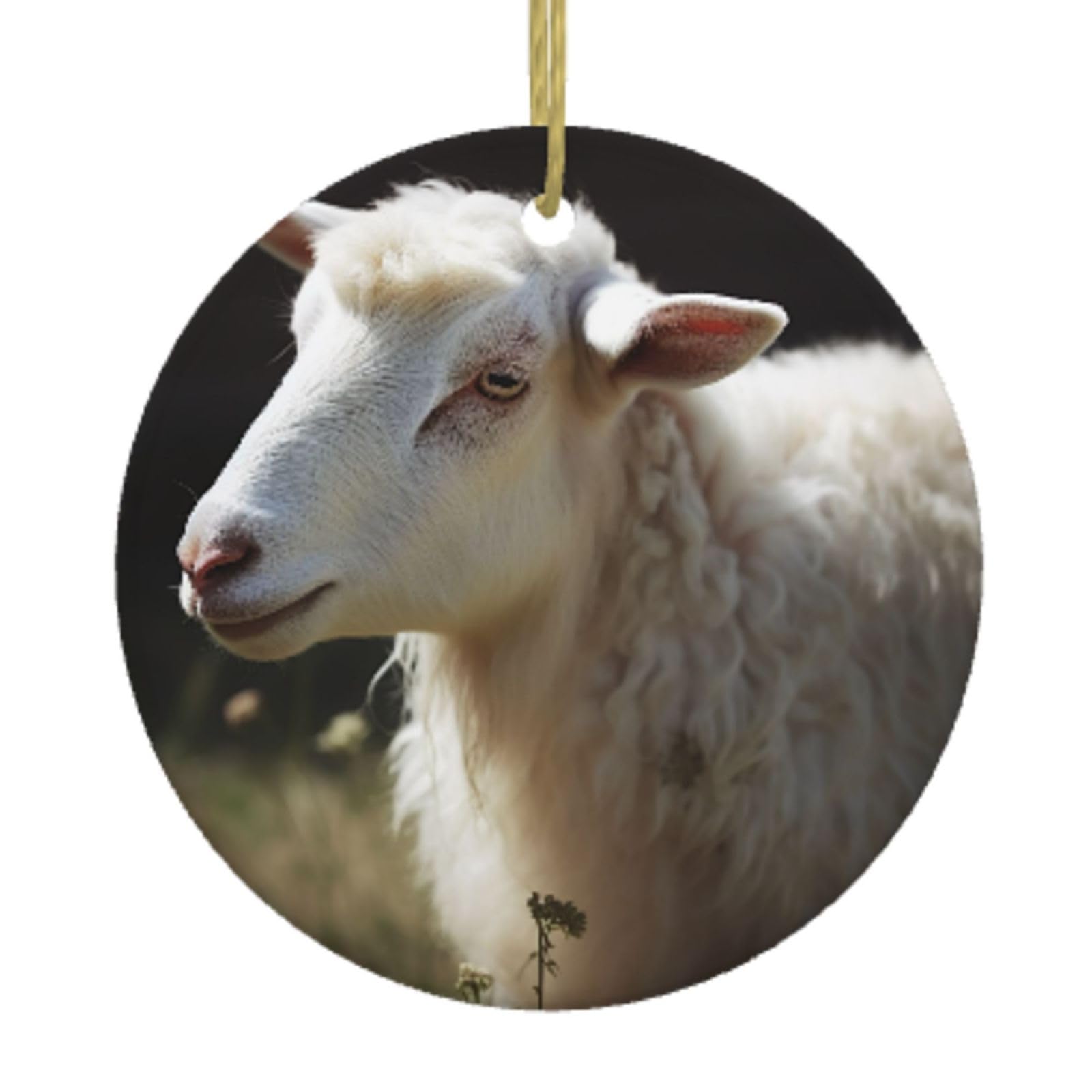 Ceramic Christmas Tree Hanging Ornaments with Gold Ropes Christmas Tree Decorations Round Ceramic Sheep Pendant Keepsake Decorations for Holiday Xmas Gift Ideas