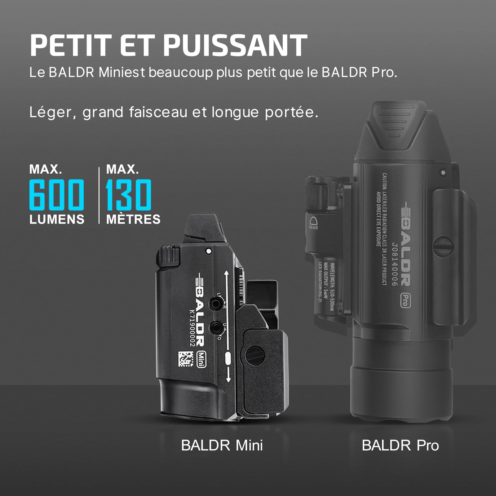 OLIGHT Baldr Mini Lampe Tactique Avec Pointeur Faisceau Vert Réglable Puissant 600 Lumens Rail Réglable Pour Chasse Compatible avec Rail Picatinny et GL Noir