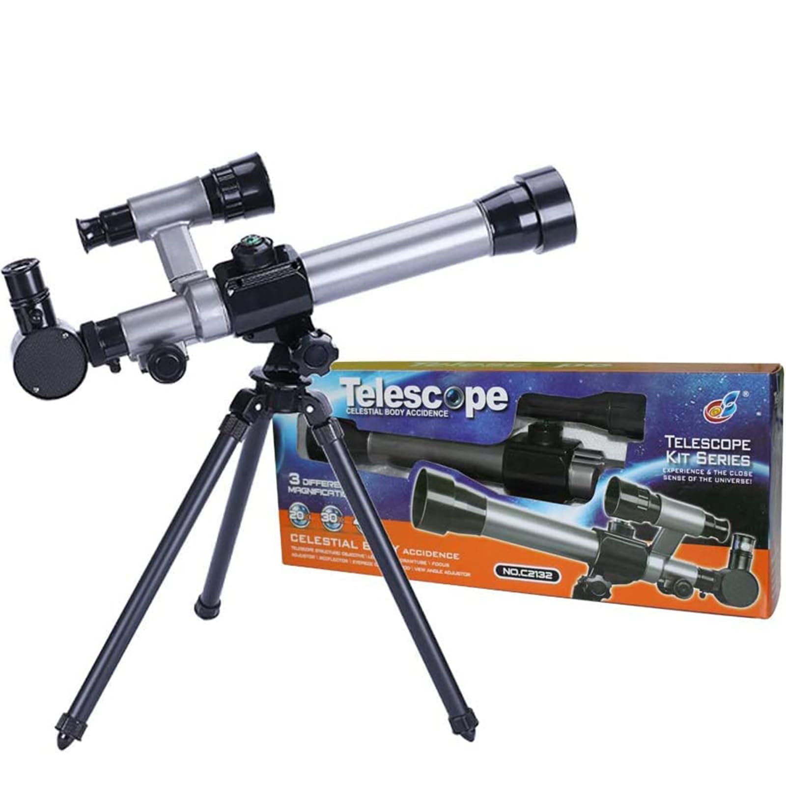 Telescopios para niños, 20X-30X-40X Telescopio astronómico de ciencia ajustable para niños principiantes, con trípode Oculares Brújula Buscador de estrellas Juego de juguetes