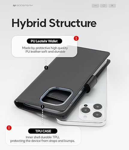 Miniatura 4 de GOOSPERY Cartera rica compatible con iPhone 15 Pro Max, ranura para tarjeta extra con solapa funcional y a la moda elegante de cuero sintético con