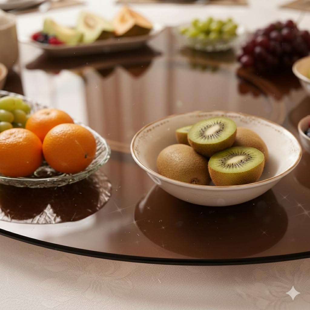 KLM Systems Revolving Glass Table Top in Sat Brown | Revolving Tray for Dining Table | Lazy Susan Revolving Toughened Glass Dining Table Centerpiece with Revolving disc Round (30 INCHES) 2