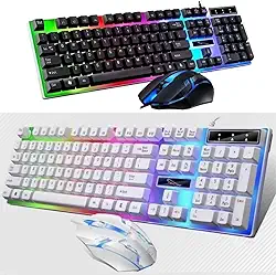 Kit Teclado Mouse Semi Mecânico RGB LED Gamer Jogo (HK8700)