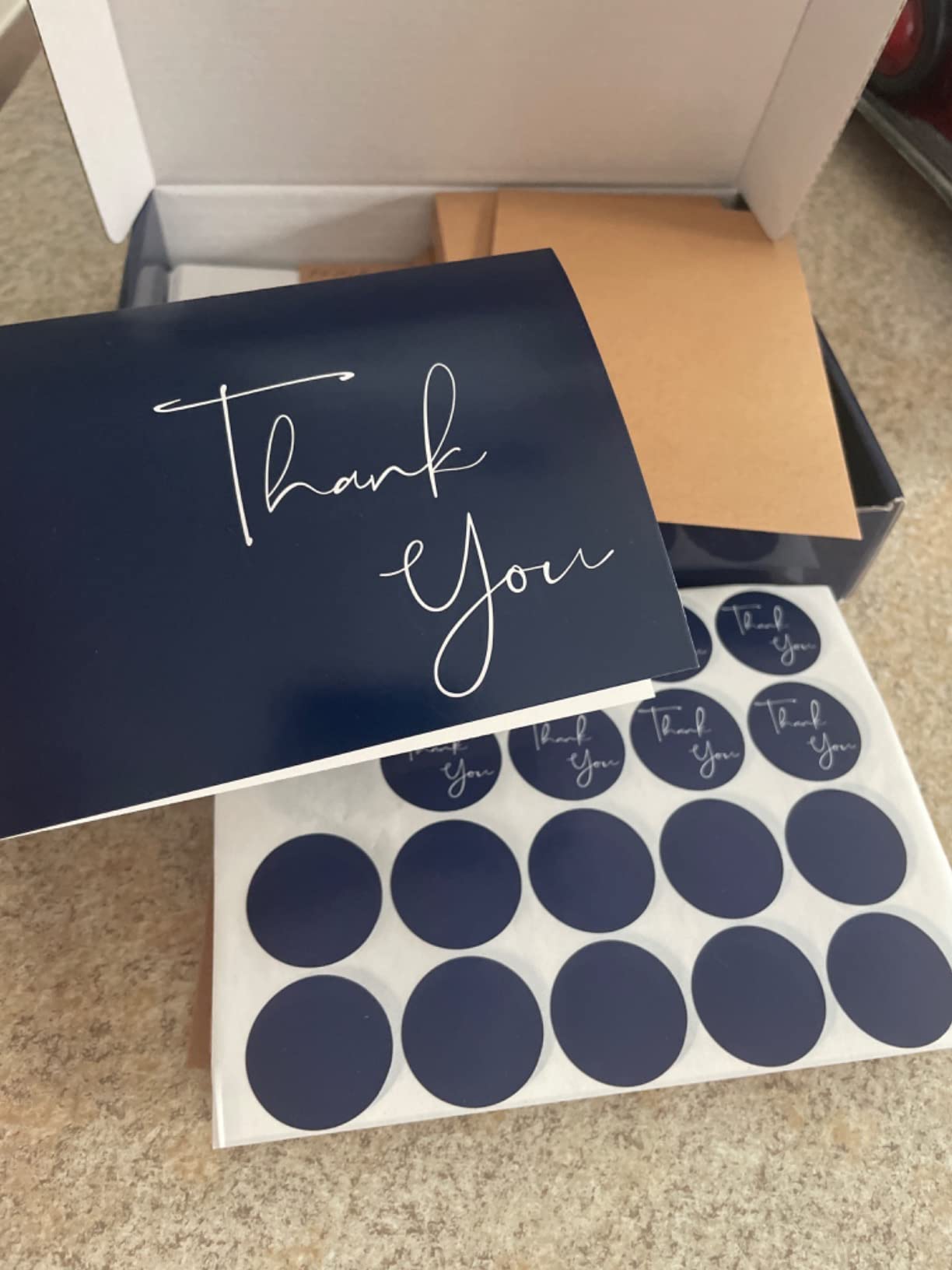 Aazon.co : 100 Navy Blue Thank You Cards With Envelopes ,Stickers - View #3